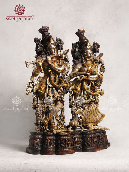 Brass Radha Krishna Idol For Home Decor Antique Finish