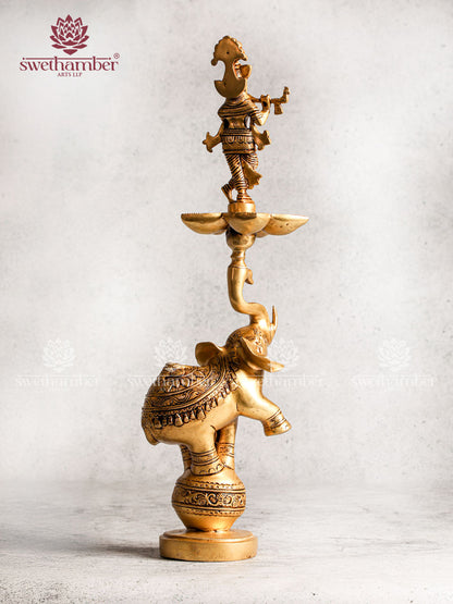 Brass Home Décor Krishna With Elephant Lamp