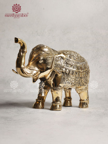 Brass Elephant Statue With Enhanced Carving