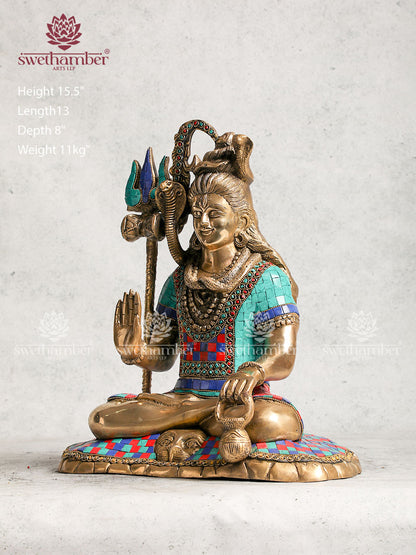 Brass Shiva With Stone Work