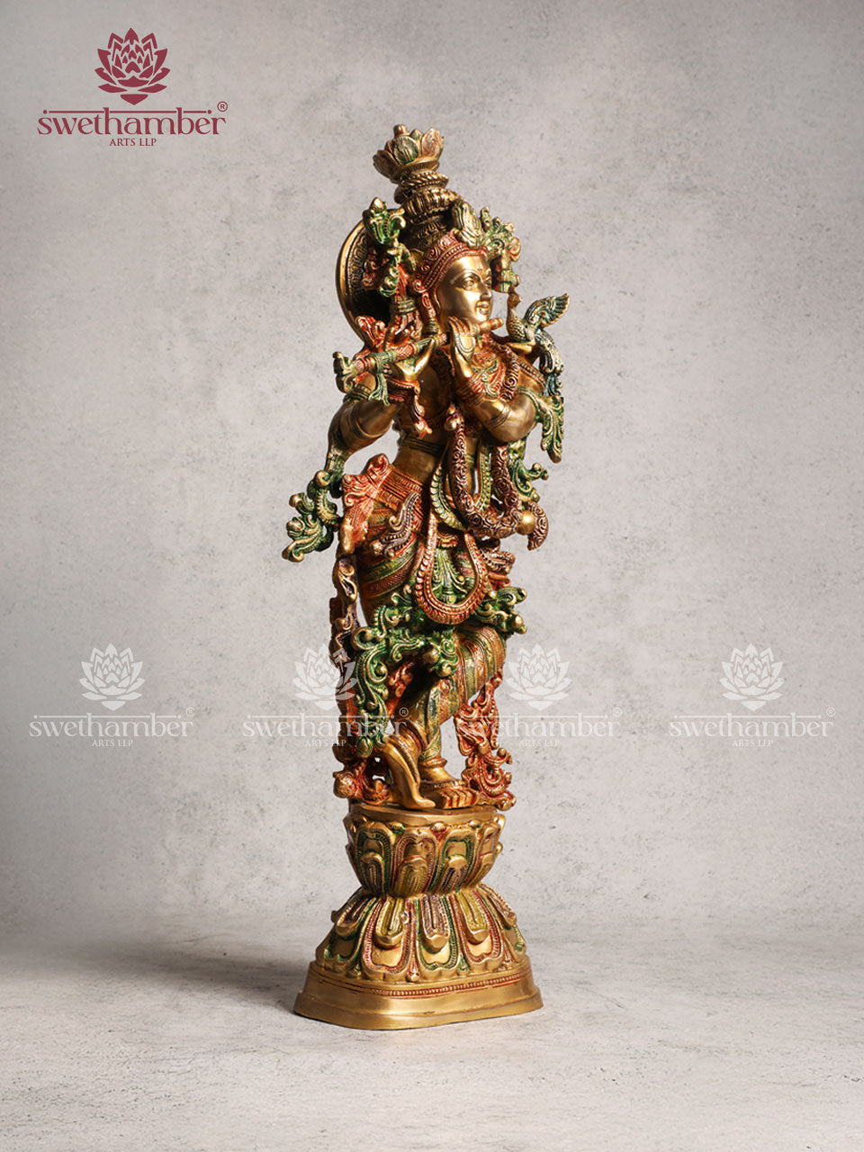 Brass Yellow Polish Krishna Idol