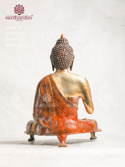 Brass Buddha With Blessing Hand - Copper Red Colour For Decoration