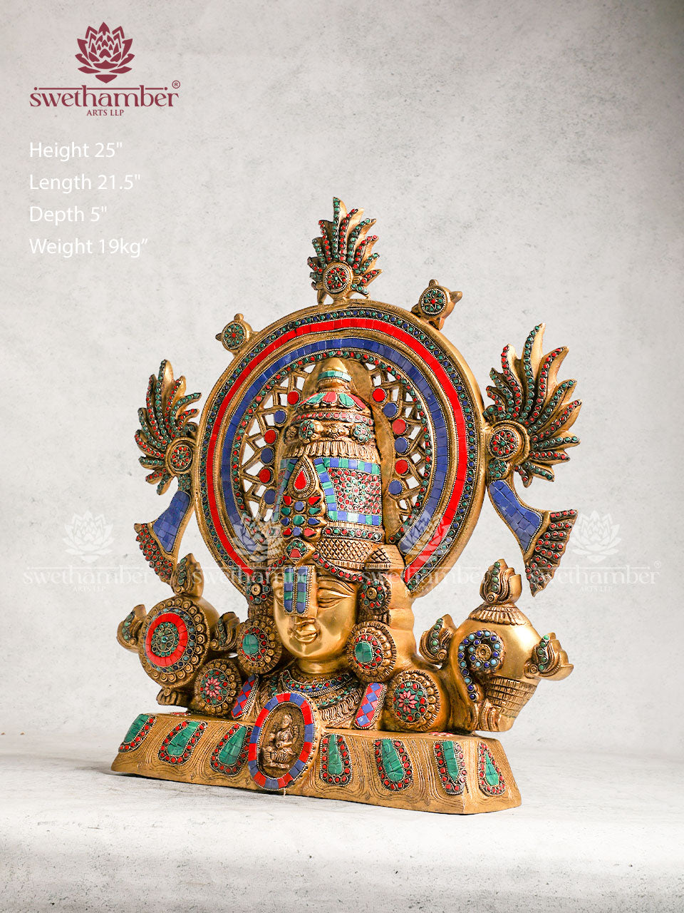 Decorative Brass Balaji with colour stone work