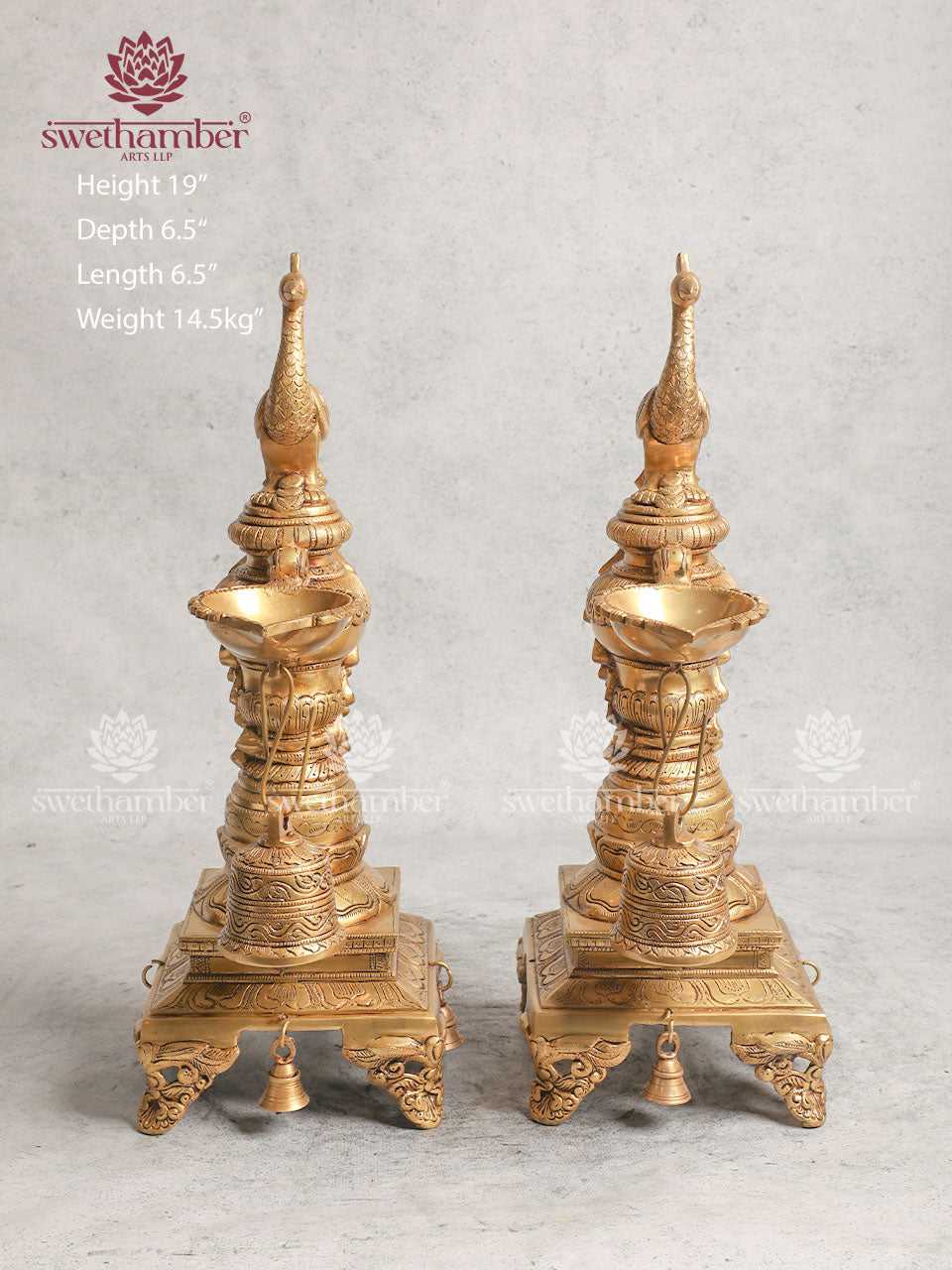 Decorative Brass Peacock Diya With Bell For Décoration And Festival Oil Lamps