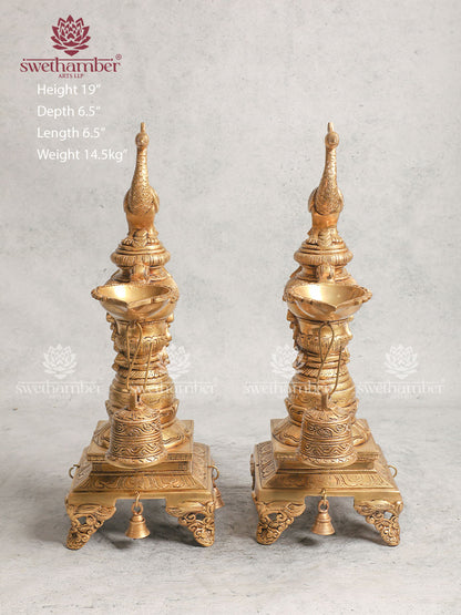 Decorative Brass Peacock Diya With Bell For Décoration And Festival Oil Lamps