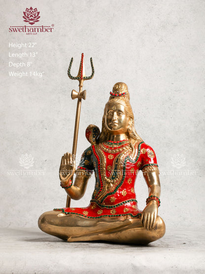 Antique Brass Shiva Idol With Stone Work For Gifting & Home Décor