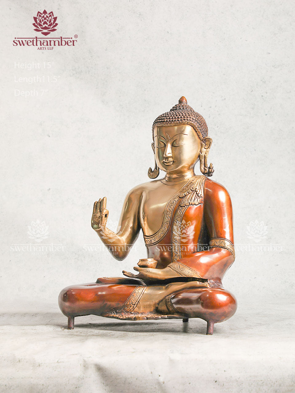 Brass Buddha Sculpture With Blessing Hand