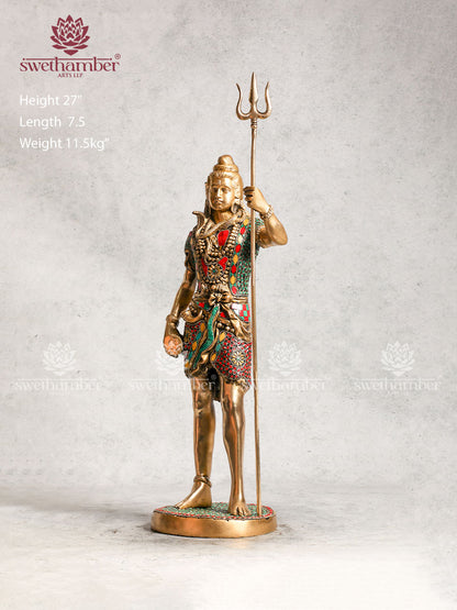 Brass Standing Shiva Idol With Stone Work