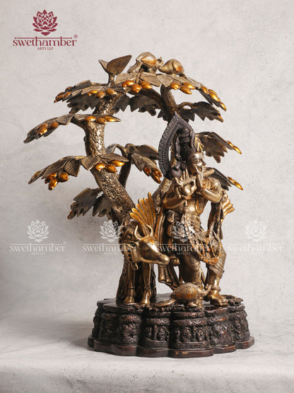 Brass Krishna Cow With Tree 30'