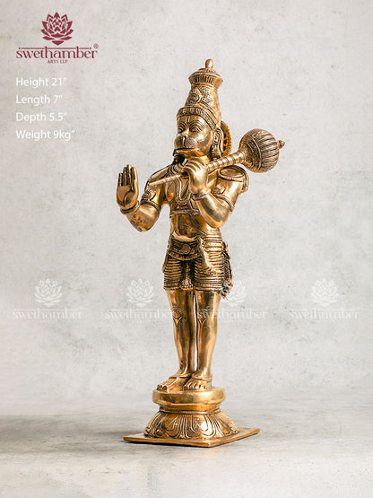 Brass Standing Lord Hanuman Statue