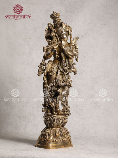 Antique Finish Krishna Statue Brass