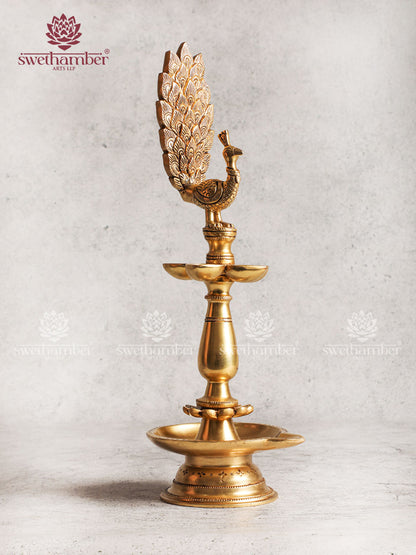 Brass Peacock Antique Lamp For Pooja And Home Décor