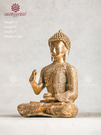 Brass Buddha Sculpture With Raised Hand