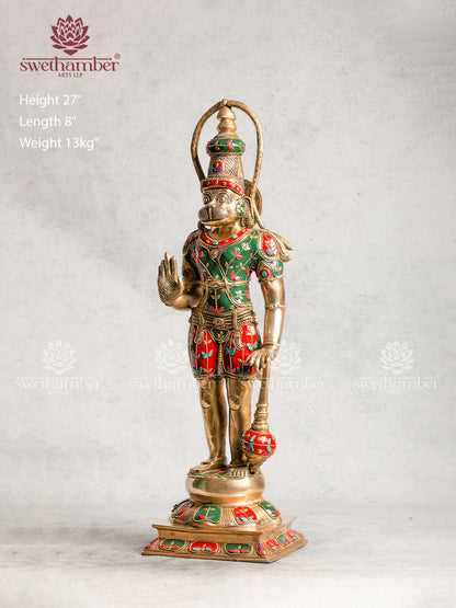 Hanuman Brass Sculpture With Stone Work