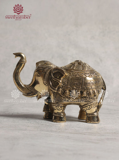 Brass Elephant Statue With Enhanced Carving