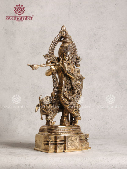 Radha Krishna Cow Figurine Brass
