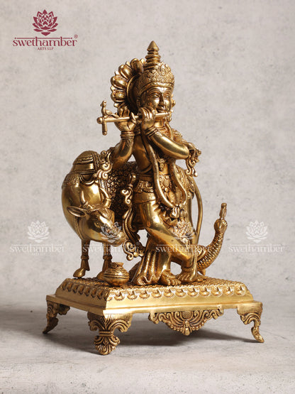 Brass Yellow Finish Cow Krishna