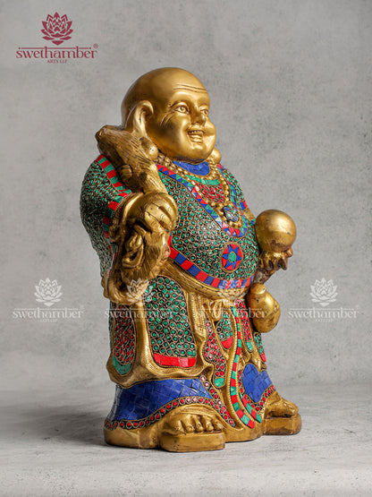 Happy Man Brass Figurine With Stone Work