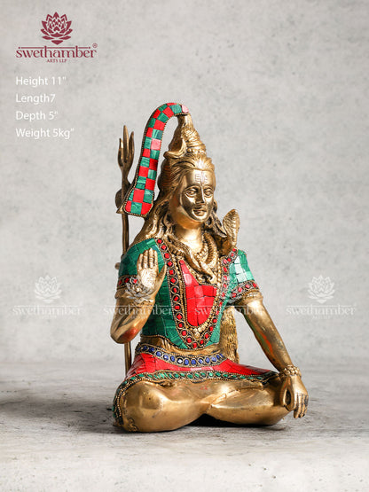 Brass Shiva With Stone Work