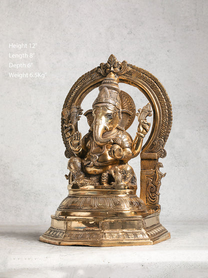 Brass Ganesh With Prabhavali Antique Finish