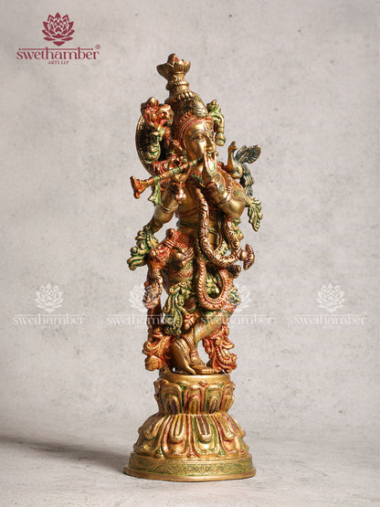 Brass Yellow Polish Krishna Idol