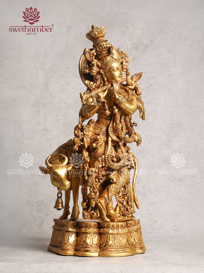 Antique Brass Radha Krishna With Cow