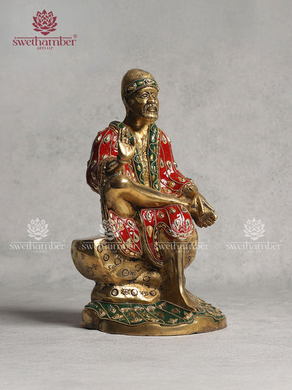 Brass Sai Baba Figurine With Stone Work