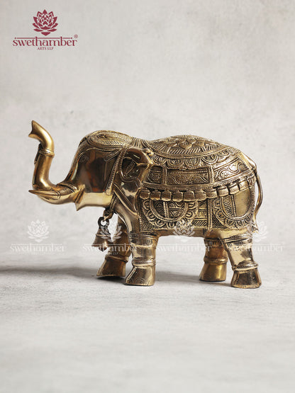 Brass Elephant Statue With Enhanced Carving