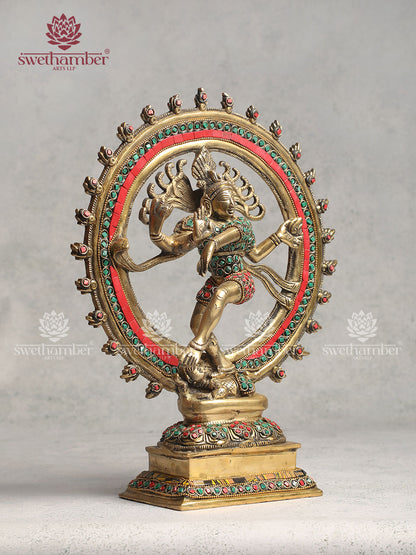 Decorative brass Nataraja statue with Stone work