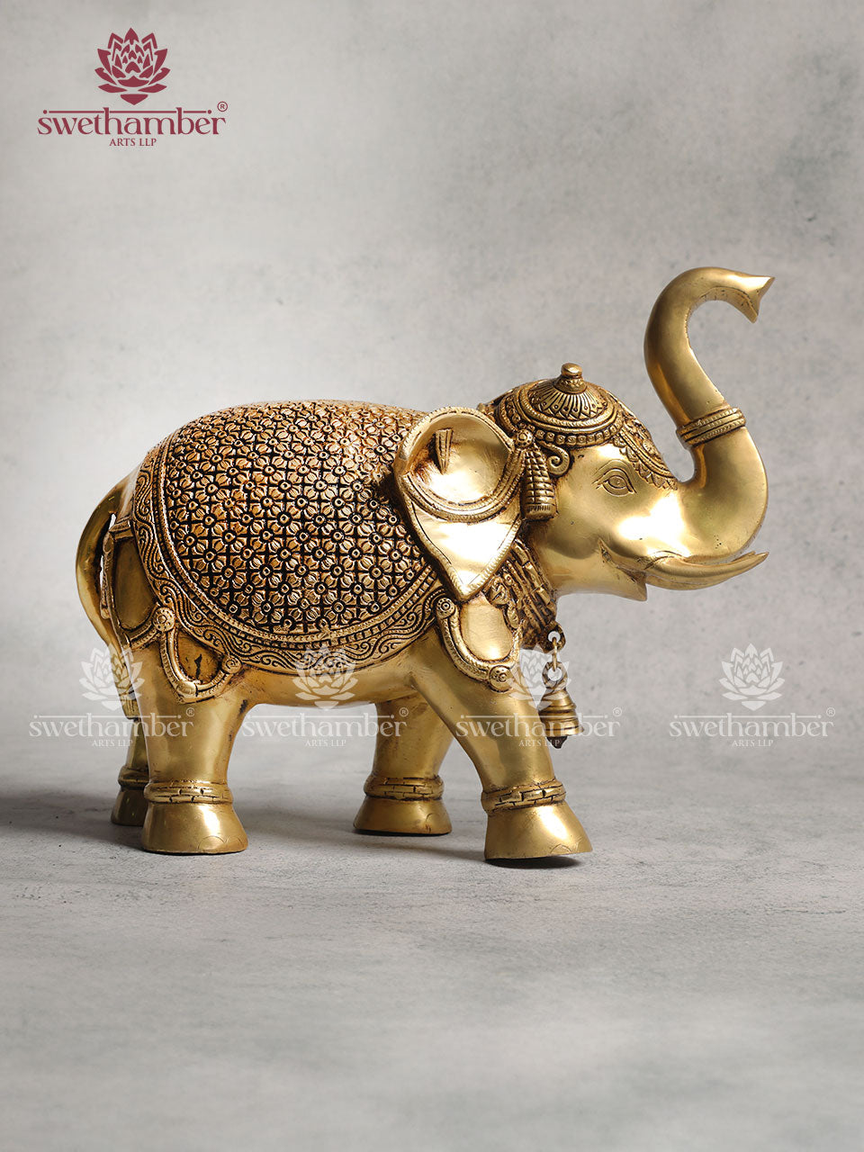 Brass Elephant Statue With Enhanced Carving