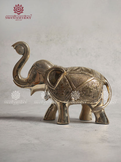 Brass Elephant Statue With Enhanced Carving