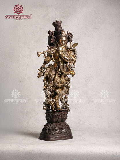 Brass Colour Krishna Statue 29 Inches