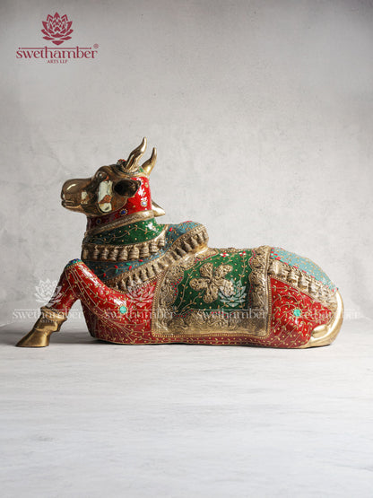 Brass Nandi Idol With Stone Work