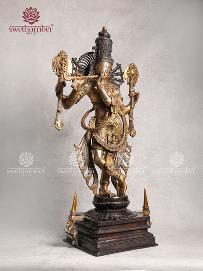 Brass Krishna Idol Antique Finish