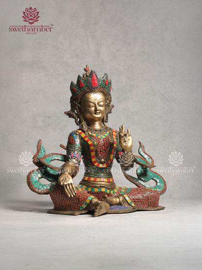 Brass Tara Idol With Stone Work