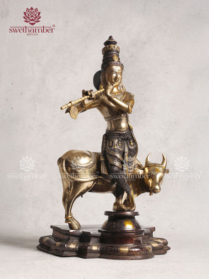 Brass Krishna Cow Home Décor