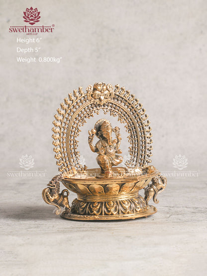 BRASS LIGHT WEIGHT DEEPA WITH GANESHA