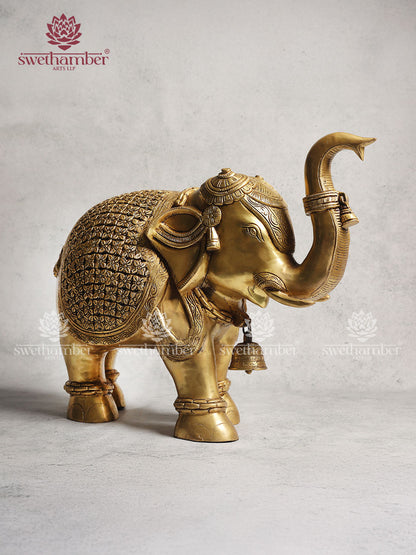 Brass Elephant Statue With Enhanced Carving