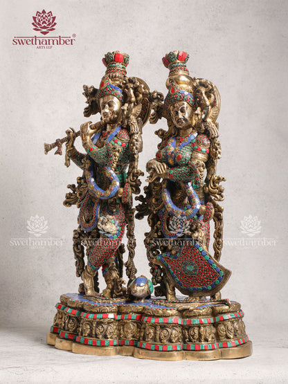 Brass Radha Krishna Set On Single Base