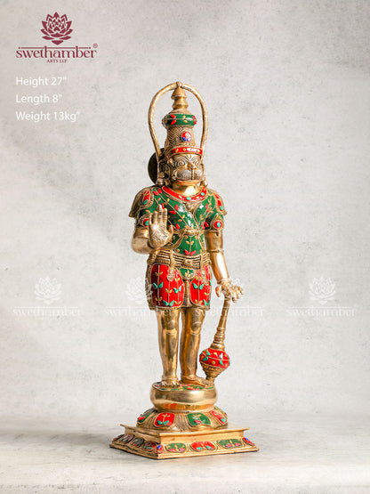 Hanuman Brass Sculpture With Stone Work