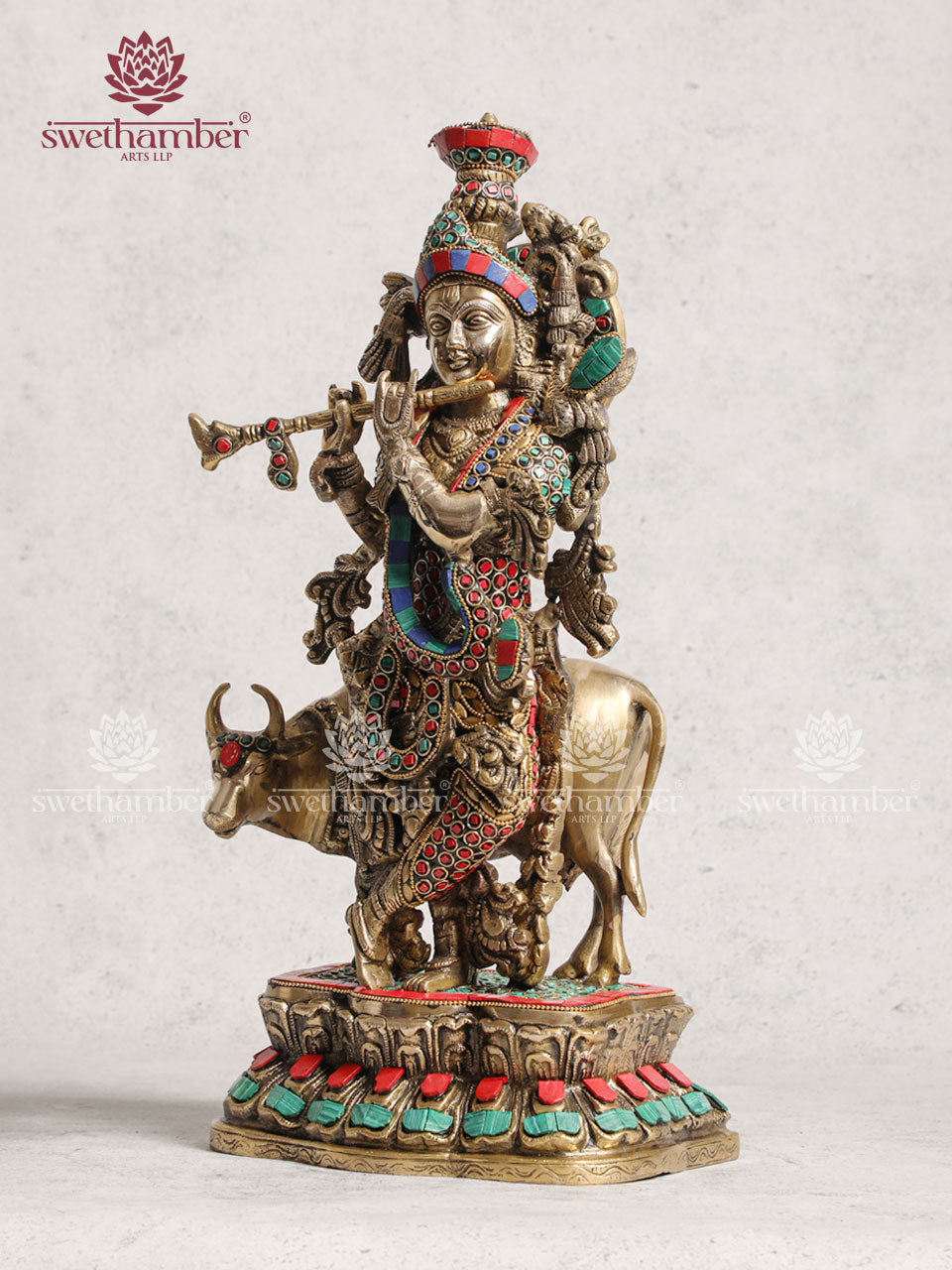 Krishna Cow Stone Work Idol