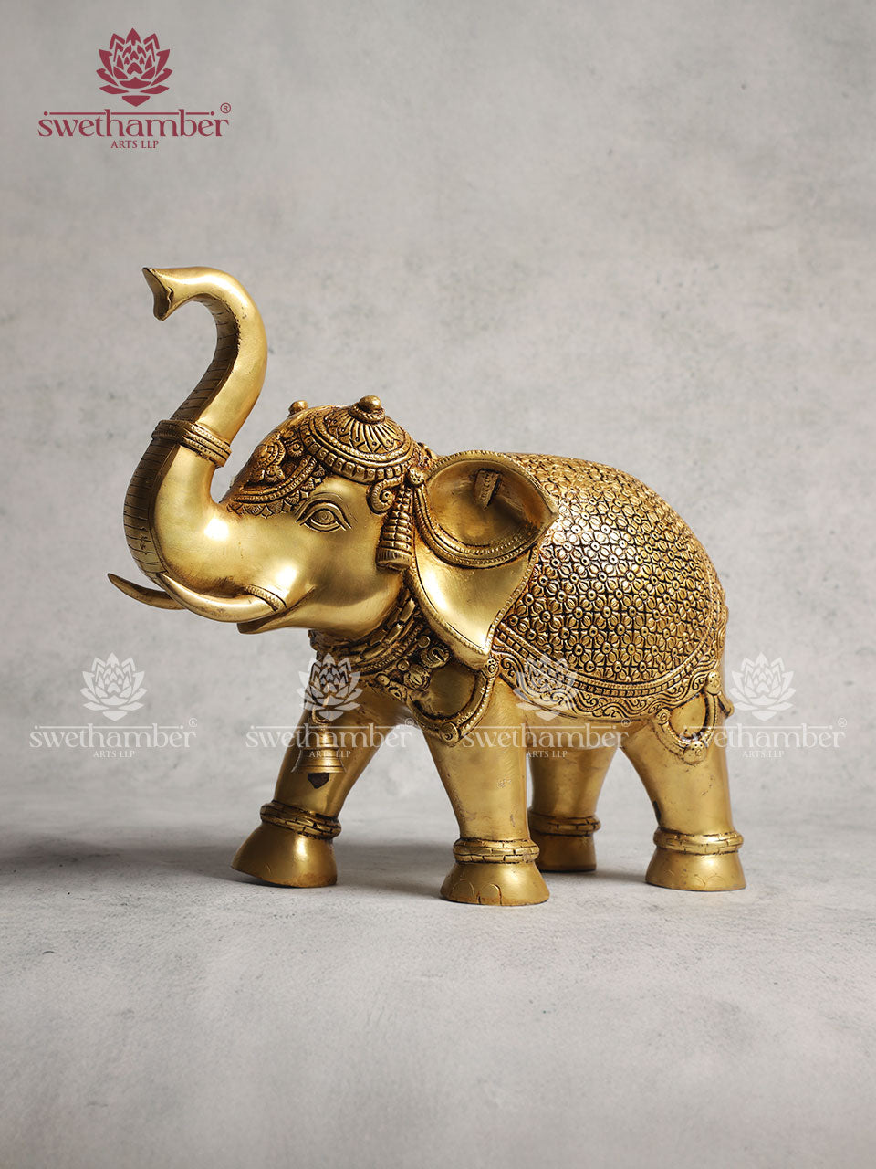 Brass Elephant Statue With Enhanced Carving