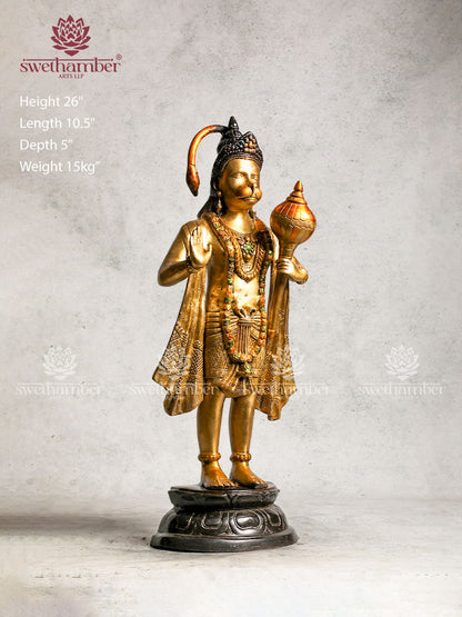 Brass Standing Lord Hanuman Statue With Three Tone Colour