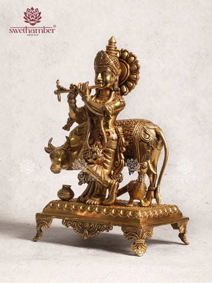 Brass Yellow Finish Cow Krishna