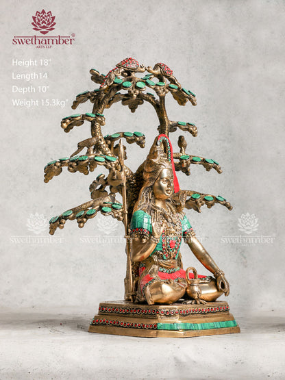 Brass Shiva Idol Sitting Under Tree For Home Decor