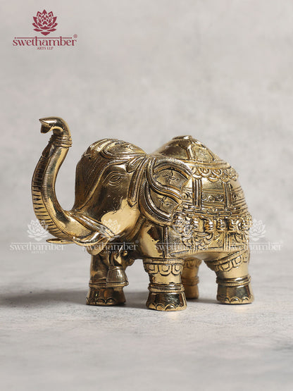 Brass Elephant Statue With Enhanced Carving