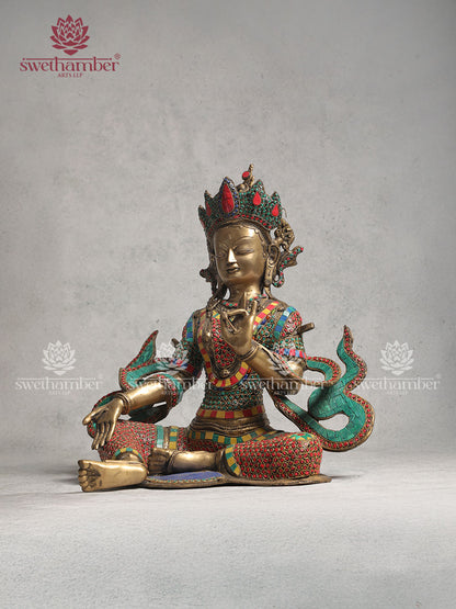 Brass Tara Idol With Stone Work