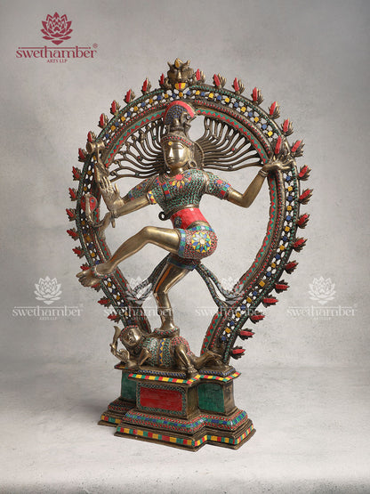 Brass Nataraja Home Décor With Stone Work