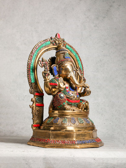 Brass Ganesh With Prabhavali With Stone Work