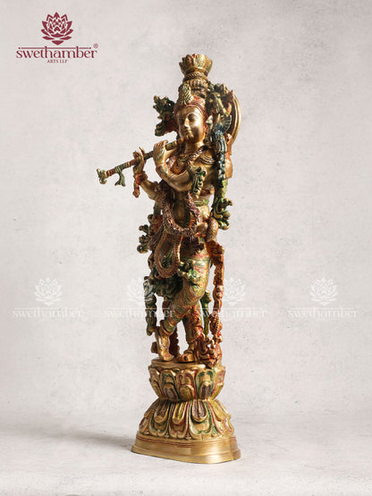 Brass Yellow Polish Krishna Idol